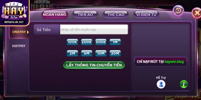 Hướng dẫn cách nạp tiền Haywin cho bạn mới bắt đầu